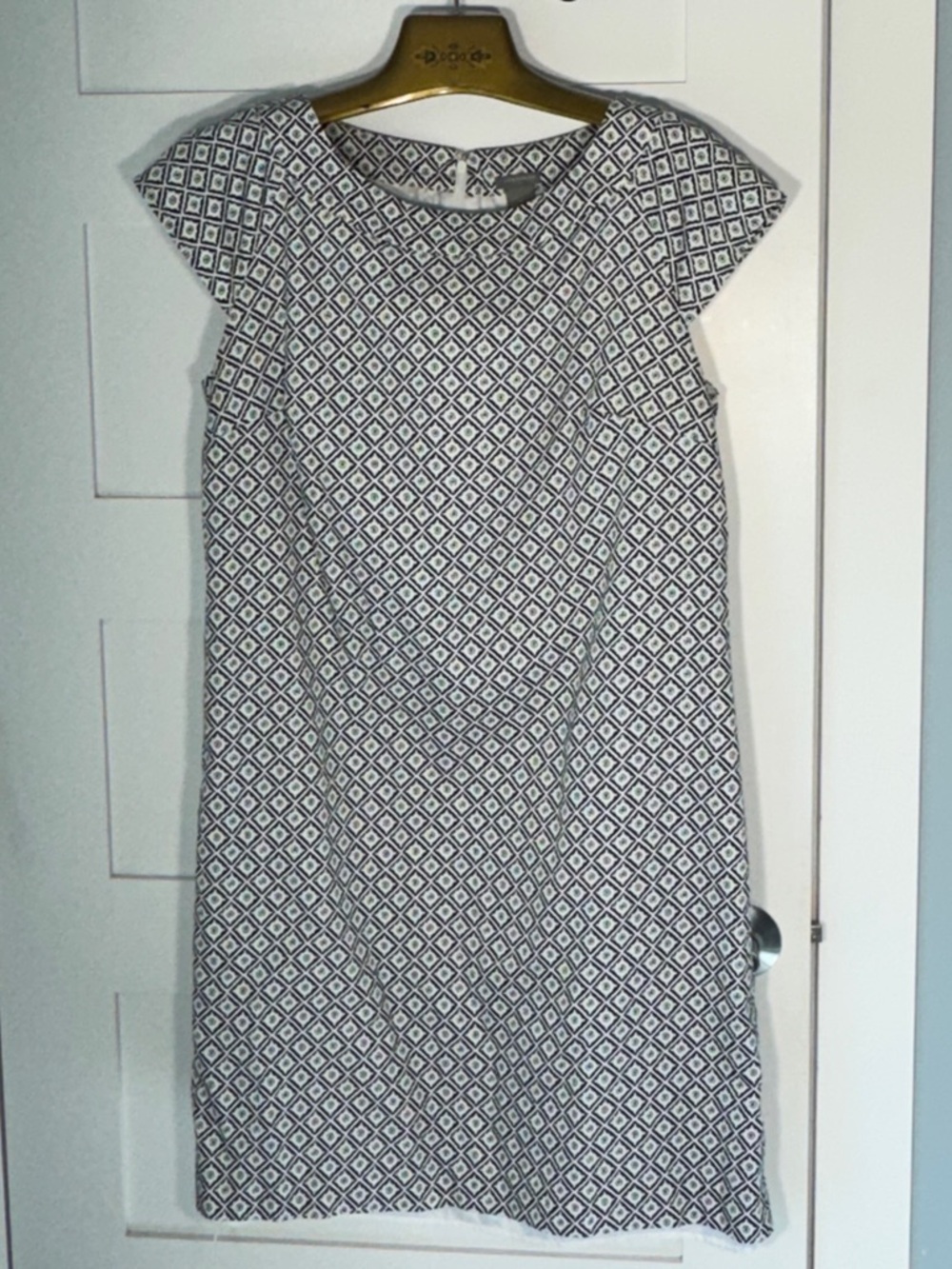 Ann Taylor Black and White Diamond-Print Midi Shift Dress size 16